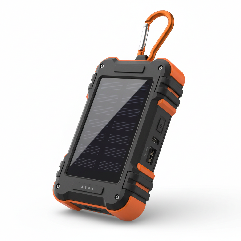 Solar Power Bank 20000mAh rugged black orange with solar panel