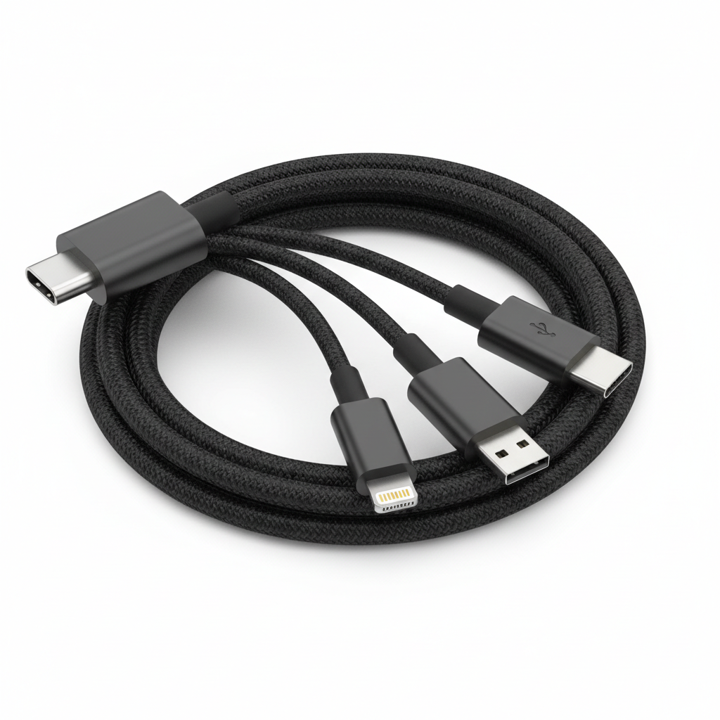 3-in-1 multi charging cable USB-C Lightning Micro-USB black