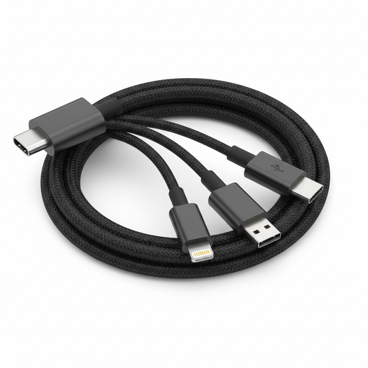 3-in-1 multi charging cable USB-C Lightning Micro-USB black