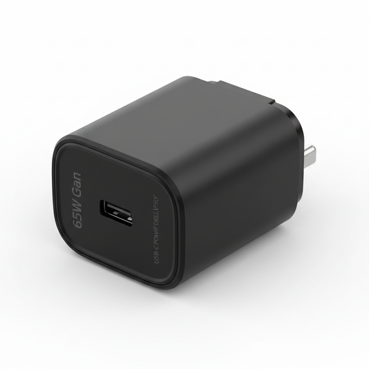 65W GaN USB-C Fast Charger black compact