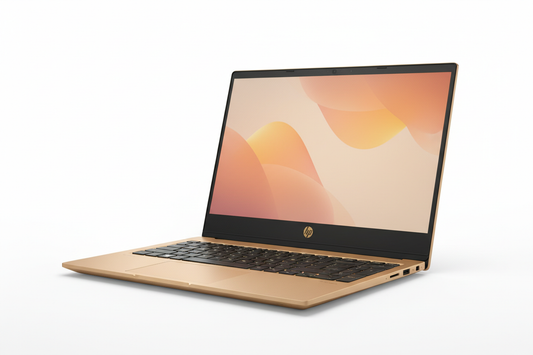 HP Pavilion 16 Plus warm gold laptop open