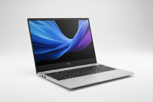 HP Pavilion Plus 14 silver OLED laptop open