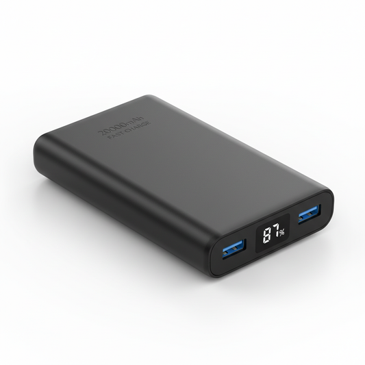 20000mAh Fast Charge Power Bank black with display